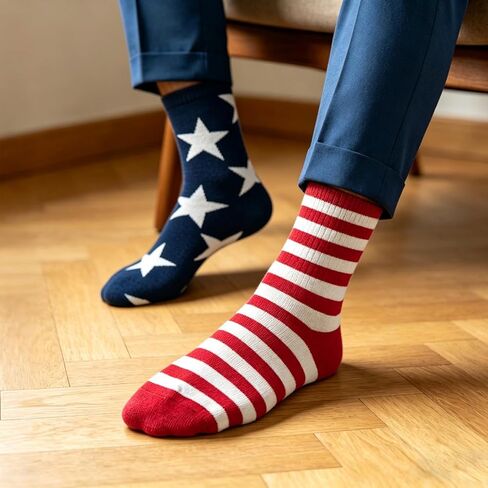 Patriotic 4th of July Sock Men Women-3 Pairs Cotton Blend Mid Calf Sock Multiple Colors Randomly Matched in Kuwait