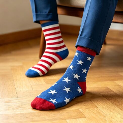 Patriotic 4th of July Sock Men Women-3 Pairs Cotton Blend Mid Calf Sock Multiple Colors Randomly Matched in Kuwait