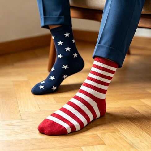 Patriotic 4th of July Sock Men Women-3 Pairs Cotton Blend Mid Calf Sock Multiple Colors Randomly Matched in Kuwait