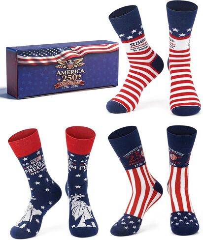 3 Pairs American Flag Socks for Women Men- USA 250th Anniversary Merchandise with Gift Box | Premium Breathable Cotton Blend Red White Blue Socks, 4th of July Independence Day Holiday Gift Socks in Saudi Arabia