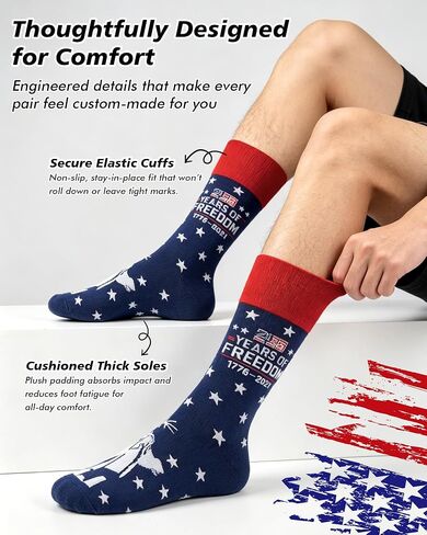 3 Pairs American Flag Socks for Women Men- USA 250th Anniversary Merchandise with Gift Box | Premium Breathable Cotton Blend Red White Blue Socks, 4th of July Independence Day Holiday Gift Socks in Saudi Arabia