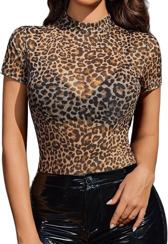 Avidlove Mesh Top Women Short Sleeve See Through Shirt Bodycon Sheer Blouse Clubwear Going Out XS-XXL in Saudi Arabia