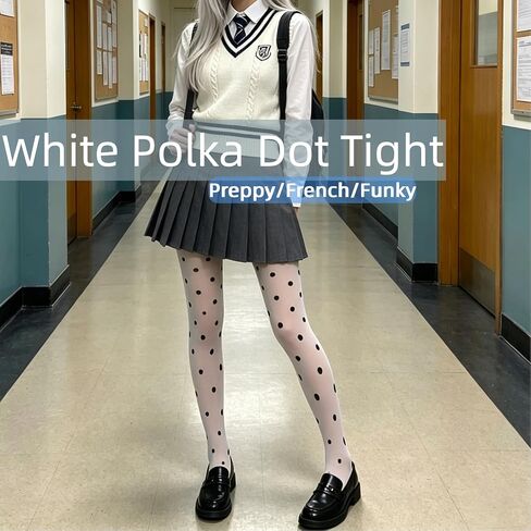 White Polka Dot Tights for Women - Cute Patterned Leggings with Design, Whimsical Sheer Black Polka Dot Stockings for Coquette Retro Daily Wear Date Night Party in Saudi Arabia