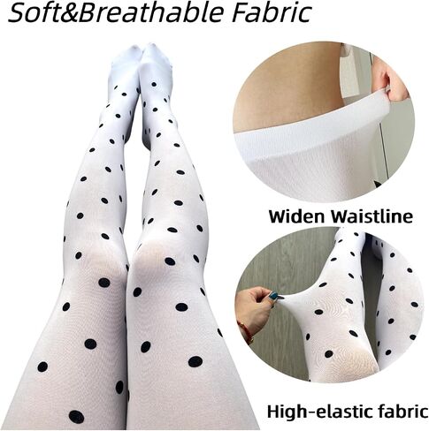 White Polka Dot Tights for Women - Cute Patterned Leggings with Design, Whimsical Sheer Black Polka Dot Stockings for Coquette Retro Daily Wear Date Night Party in Saudi Arabia