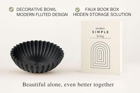 Decorative Bowl with Hidden Faux Book Storage – Modern Matte Black Resin Catchall for Coffee Table, Entryway, Console & Bedroom Decor in Kuwait