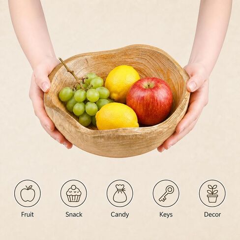 Elsjoy Decorative Natural Wood Bowl, Rustic Wooden Fruit Bowl, Creative Irregular Shaped Wood Serving Bowl for Snack, Candy, Keys, Home Decor in Kuwait