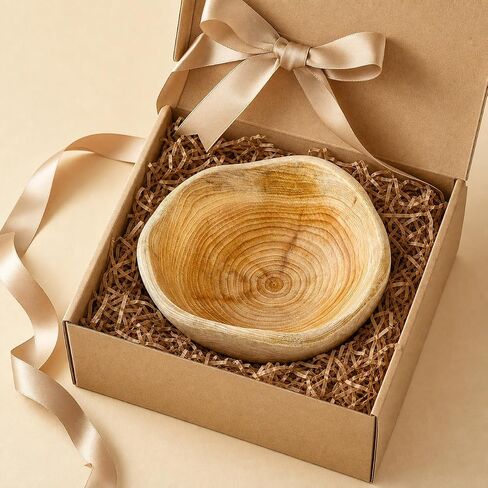 Elsjoy Decorative Natural Wood Bowl, Rustic Wooden Fruit Bowl, Creative Irregular Shaped Wood Serving Bowl for Snack, Candy, Keys, Home Decor in Kuwait