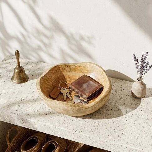 Elsjoy Decorative Natural Wood Bowl, Rustic Wooden Fruit Bowl, Creative Irregular Shaped Wood Serving Bowl for Snack, Candy, Keys, Home Decor in Kuwait