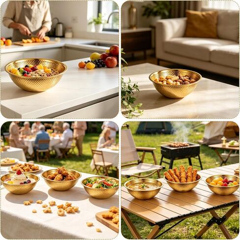 3 Pack Gold Hammered Stainless Steel Salad Bowls 13.4 Inches Round Mixing Bowls Decorative Metal Dish for Fruit Soup Snacks Dessert Kitchen Baking Kitchen Mixing Serving Storage Party Supplies in Saudi Arabia