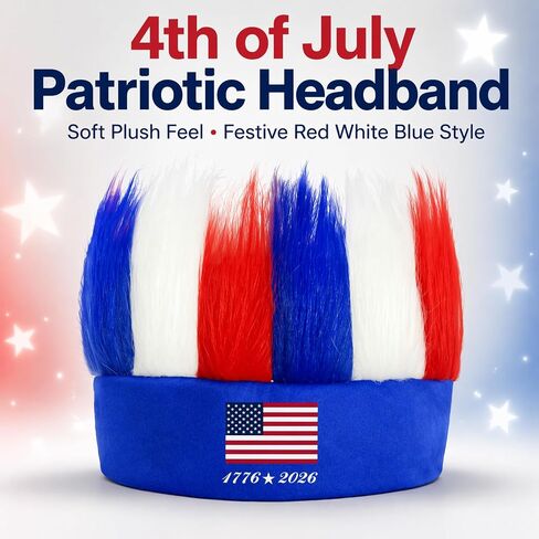Patriotic Hairy Headband for 4th of July Costume Accessories 4th of July Headband Independence Day Celebrations Patriotic 250th Anniversary Party Costume Headband Hat in Saudi Arabia