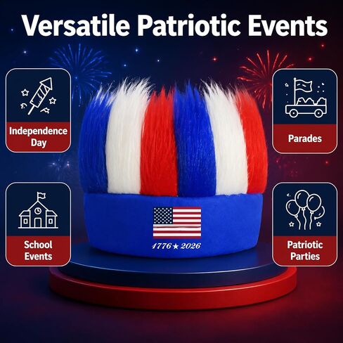 Patriotic Hairy Headband for 4th of July Costume Accessories 4th of July Headband Independence Day Celebrations Patriotic 250th Anniversary Party Costume Headband Hat in Saudi Arabia