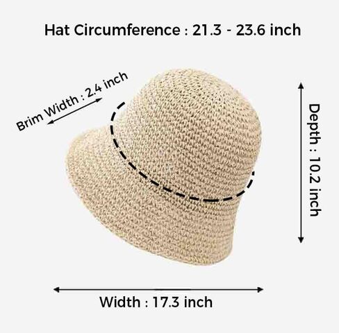 Women Straw Sun Hat Packable Foldable Floppy Wide Brim Beach Bucket Hat UV Protection Travel Vacation Accessories in Kuwait