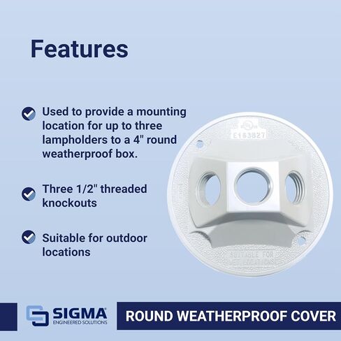 Sigma Electric, White 14383WH 1/2-Inch 3 Hole Round Lamp Holder Cover, Size in Kuwait