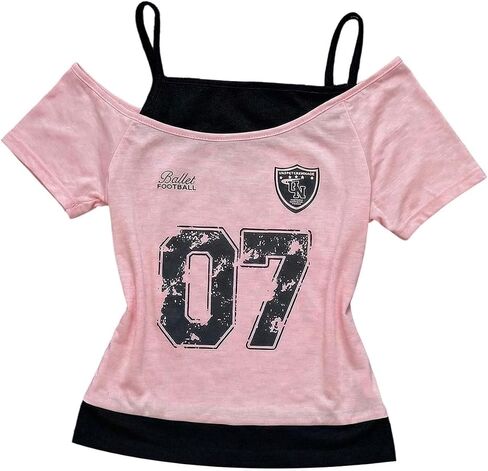 SOLY HUX Girl's Y2k Vintage Graphic Tees Cold Shoulder Short Sleeve T Shirts 2 in 1 Summer Tops in Kuwait