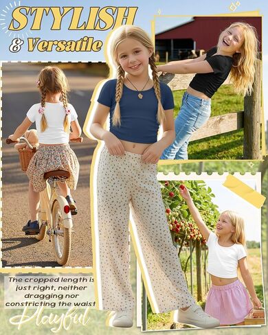 3 Pack Girls Fitted Crop Tops Kids Short Sleeve Round Neck T Shirts Cute Summer Ruched Basic Tee 5-16 Years in Kuwait