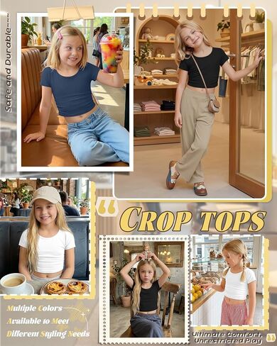 3 Pack Girls Fitted Crop Tops Kids Short Sleeve Round Neck T Shirts Cute Summer Ruched Basic Tee 5-16 Years in Kuwait