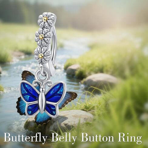ONEFINITY Butterfly Belly Button Ring 925 Sterling Silver Butterfly Dangle Navel Rings Clicker Body Piercing Jewelry Gifts for Women in Kuwait