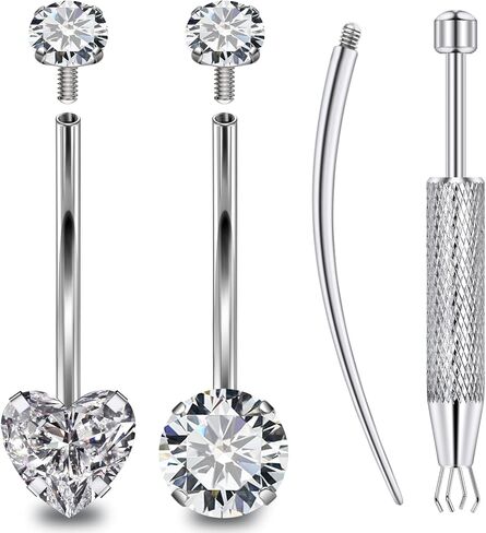 Long & Extra Long Bar Belly Button Ring Internal Thread Hypoallergenic Surgical Stainless Steel 14mm 16mm 14 Gauge Navel Rings Cubic Zirconia Buuton Body Piercing Jewelry for Women Men in Saudi Arabia