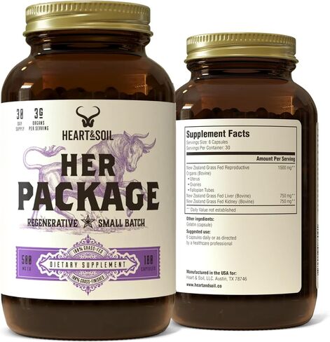 HEART & SOIL – Her Package – 100% Grass Fed & Finished Ovary, Uterus, Liver, & Kidney – Helps Maintain Hormone Balance & Reproductive Wellness - Menstrual & Menopause Support – 180 Capsules in Saudi Arabia
