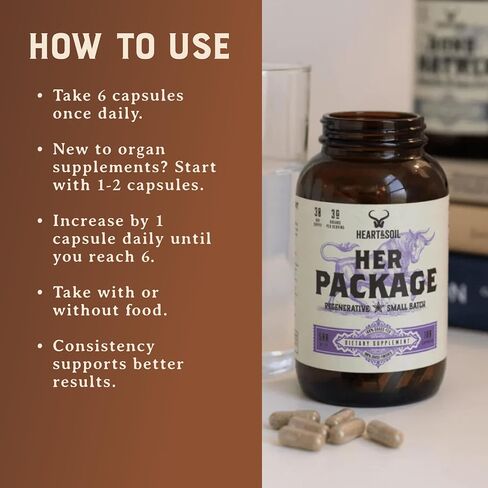 HEART & SOIL – Her Package – 100% Grass Fed & Finished Ovary, Uterus, Liver, & Kidney – Helps Maintain Hormone Balance & Reproductive Wellness - Menstrual & Menopause Support – 180 Capsules in Saudi Arabia