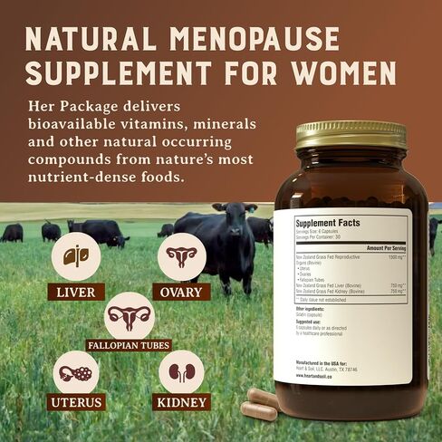 HEART & SOIL – Her Package – 100% Grass Fed & Finished Ovary, Uterus, Liver, & Kidney – Helps Maintain Hormone Balance & Reproductive Wellness - Menstrual & Menopause Support – 180 Capsules in Saudi Arabia
