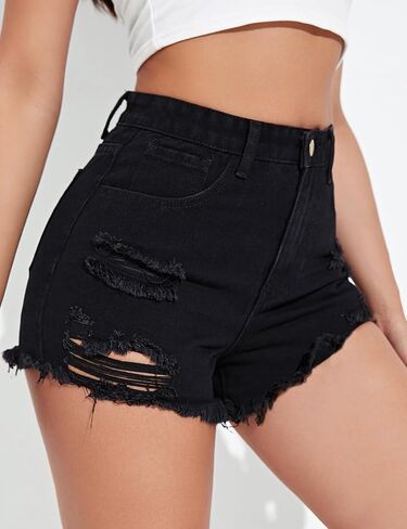 MapleHub Womens Shorts Jean Shorts Summer Ripped Distressed Skinny Denim Shorts in Saudi Arabia