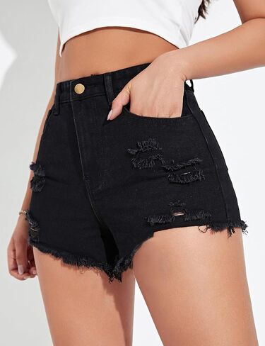 MapleHub Womens Shorts Jean Shorts Summer Ripped Distressed Skinny Denim Shorts in Saudi Arabia