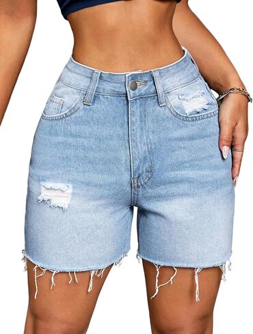 MapleHub Womens Shorts Jean Shorts Summer Ripped Distressed Skinny Denim Shorts in Saudi Arabia