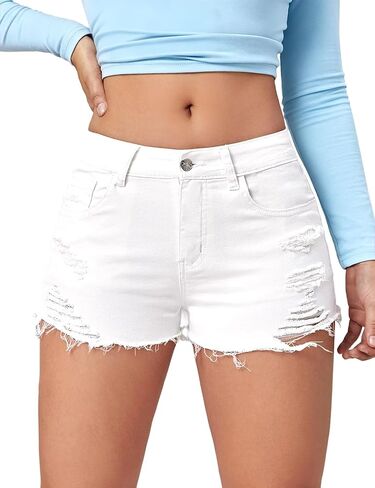 MapleHub Womens Shorts Jean Shorts Summer Ripped Distressed Skinny Denim Shorts in Saudi Arabia
