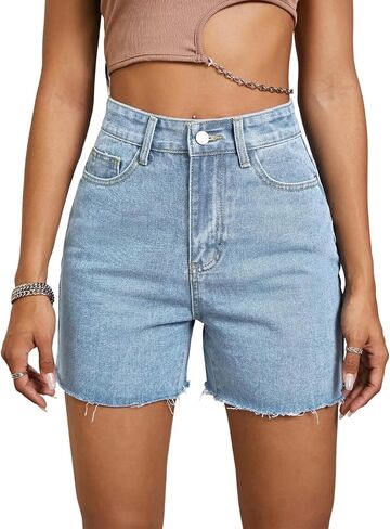 MapleHub Womens Shorts Jean Shorts Summer Ripped Distressed Skinny Denim Shorts in Saudi Arabia