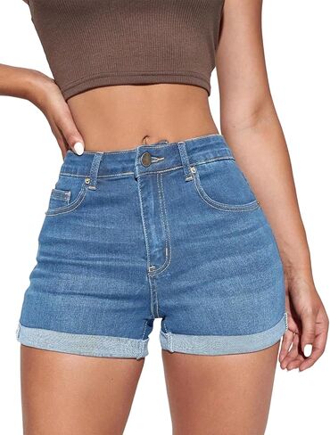 MapleHub Womens Shorts Jean Shorts Summer Ripped Distressed Skinny Denim Shorts in Saudi Arabia