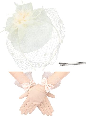 Fascinator Hat and Gloves Set Tea Party Accessories Weding Headwear for Girls and Women in Saudi Arabia