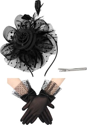 Fascinator Hat and Gloves Set Tea Party Accessories Weding Headwear for Girls and Women in Saudi Arabia