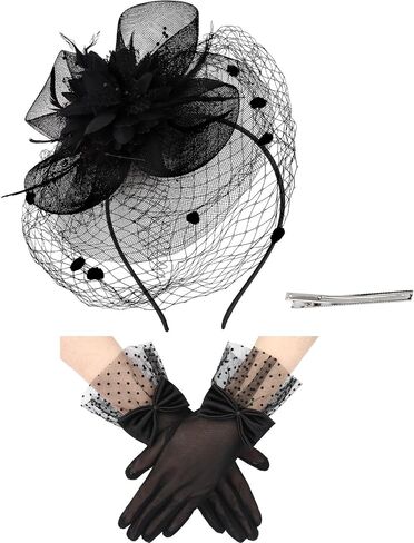 Fascinator Hat and Gloves Set Tea Party Accessories Weding Headwear for Girls and Women in Saudi Arabia