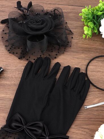 Fascinator Hat and Gloves Set Tea Party Accessories Weding Headwear for Girls and Women in Saudi Arabia