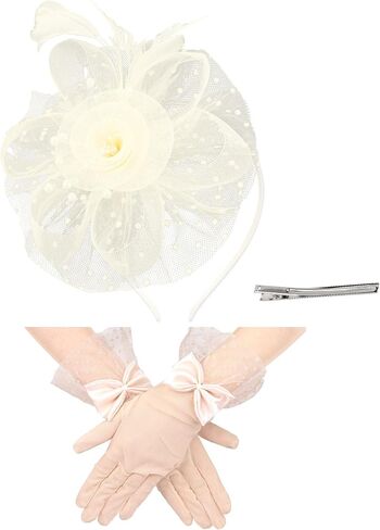Fascinator Hat and Gloves Set Tea Party Accessories Weding Headwear for Girls and Women in Saudi Arabia