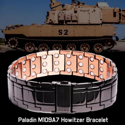 Hero Company Titanium Copper Magnetic Bracelet - ‘Paladin M109A7 Howitzer’ Bracelet for Father's Day - Helps Pair Veterans With A Service Dog in Saudi Arabia