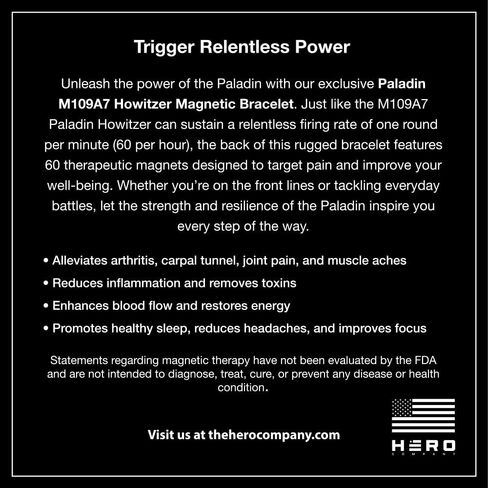 Hero Company Titanium Copper Magnetic Bracelet - ‘Paladin M109A7 Howitzer’ Bracelet for Father's Day - Helps Pair Veterans With A Service Dog in Saudi Arabia