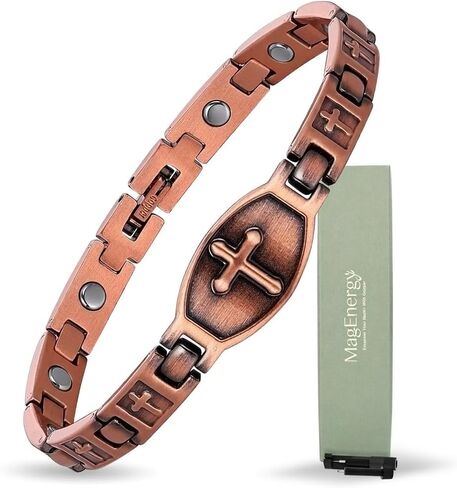 MagEnergy Copper Magnetic Bracelet for Women, Cross Copper Braceletwith 3500 Gauss Magnets, Christian, Adjustable (Sizing Tool) in Kuwait