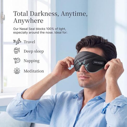 Nox Sleep 3D Sleep Mask for Men, 100% Blackout Eye Mask for Sleep, Ice Silk Lightweight Sleeping Mask for Side Sleepers, Soft Breathable Blindfold Perfect for Travel & Deep Sleep in Saudi Arabia