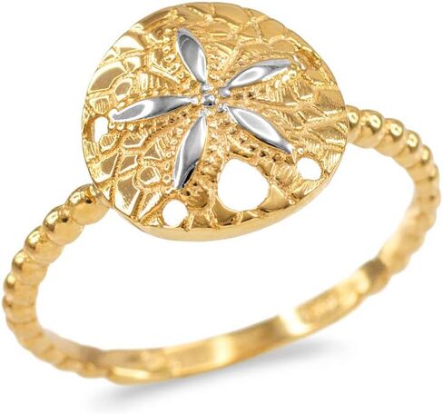 Certified 10k Two-Tone White and Yellow Gold Beaded Band Sand Dollar Ring in Saudi Arabia