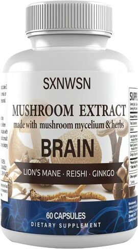 Cognitive Support, Mushroom Herbal Supplement with Lion's Mane, Reishi & Ginkgo - Plant-Based Energy and Clarity, 60 Vegan Capsules in Saudi Arabia