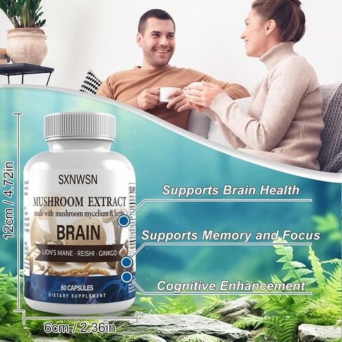Cognitive Support, Mushroom Herbal Supplement with Lion's Mane, Reishi & Ginkgo - Plant-Based Energy and Clarity, 60 Vegan Capsules in Saudi Arabia