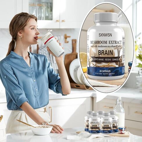 Cognitive Support, Mushroom Herbal Supplement with Lion's Mane, Reishi & Ginkgo - Plant-Based Energy and Clarity, 60 Vegan Capsules in Saudi Arabia