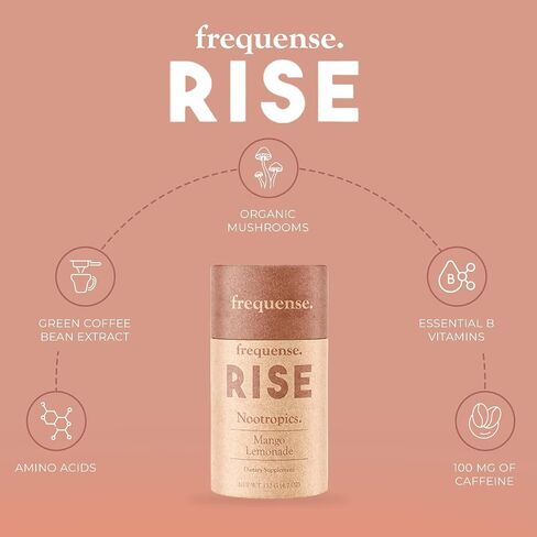 Frequense - Rise Nootropic Sticks - Mango Lemonade Flavor - Supports Brain Performance & Clarity - With Mushrooms, B Vitamins & Green Coffee - 132g in Saudi Arabia