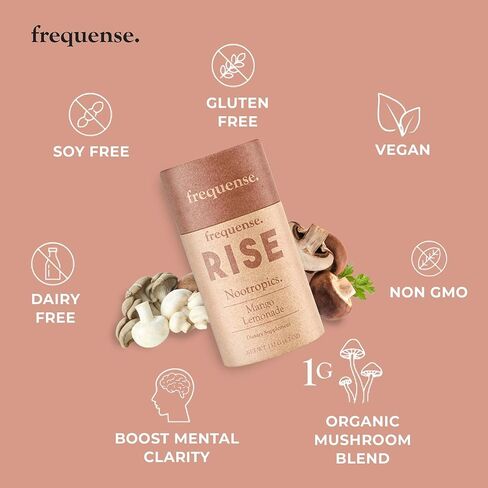 Frequense - Rise Nootropic Sticks - Mango Lemonade Flavor - Supports Brain Performance & Clarity - With Mushrooms, B Vitamins & Green Coffee - 132g in Saudi Arabia