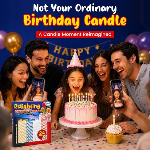 Toughty Relighting Birthday Candles, Trick Candles that Reignite After Blowing Out, Colorful Spiral Cake & Cupcake Toppers for Kids & Adults, Fun Party Supplies for Birthdays & Events, 24 Count in Saudi Arabia