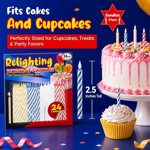 Toughty Relighting Birthday Candles, Trick Candles that Reignite After Blowing Out, Colorful Spiral Cake & Cupcake Toppers for Kids & Adults, Fun Party Supplies for Birthdays & Events, 24 Count in Saudi Arabia