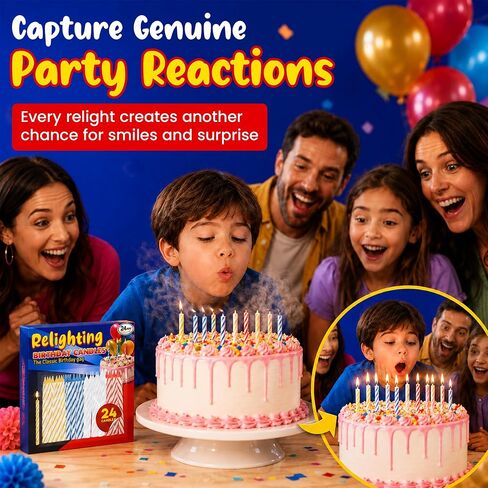 Toughty Relighting Birthday Candles, Trick Candles that Reignite After Blowing Out, Colorful Spiral Cake & Cupcake Toppers for Kids & Adults, Fun Party Supplies for Birthdays & Events, 24 Count in Saudi Arabia