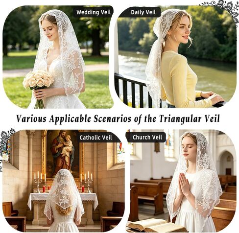 Triangle Catholic Veil Latin Mass Cathedral Head Covering Scarf Church Wedding Mantilla Veil Religious Chapel Veils in Kuwait